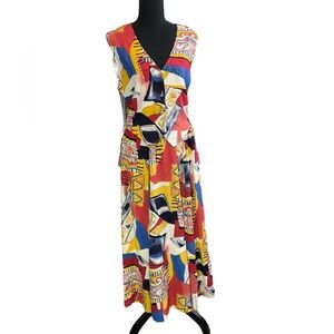 Vintage Karen Kane 3 Piece Skirt Set Colorful Abstract Art Print Size 6, 8, M